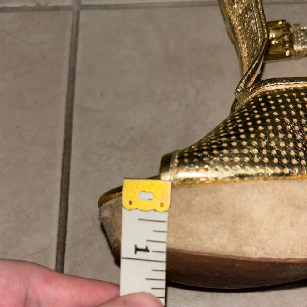 Goldenbleu Perforated Gold Mesh Platform Sandals